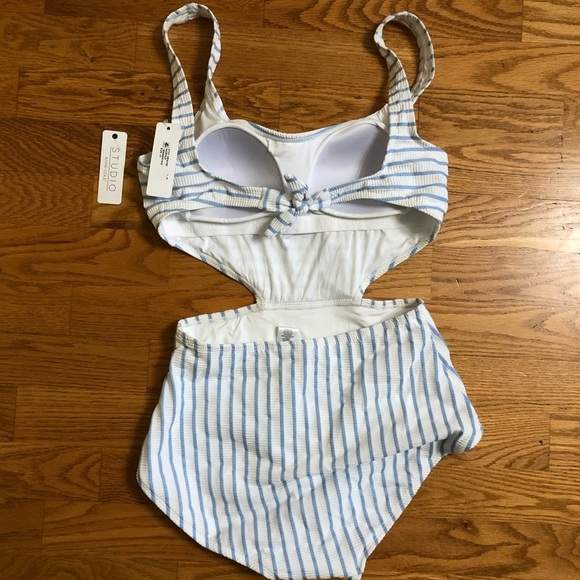 New Anne Cole Studio Blue Striped Monokini Sz 10 - Picture 4 of 5